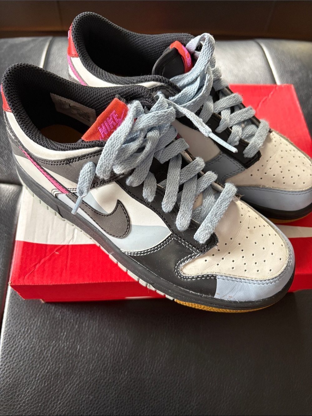 Nike Dunk Low SE (GS) Sneakers in Black, Blue, White & Pink